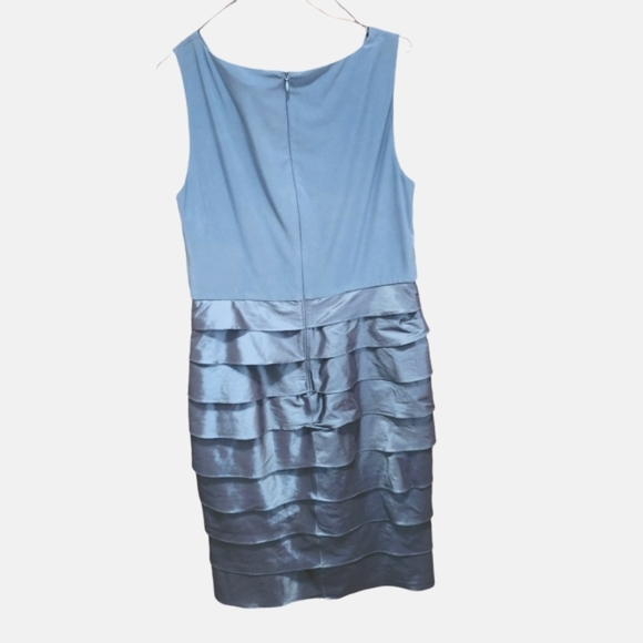 Adrianna Papelle cocktail special occasion dress scalloped skirt blue satin 12 - Picture 5 of 9